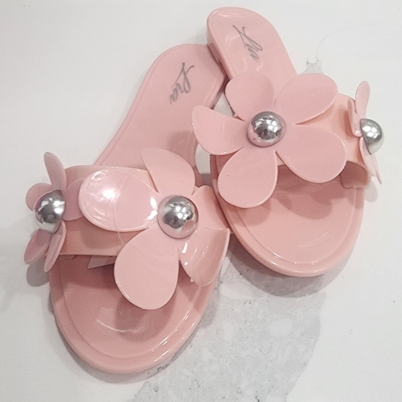 Lia Shoes - Pink Jelly Slide Sandals with Flowers by Lia. Size 5. New With Box